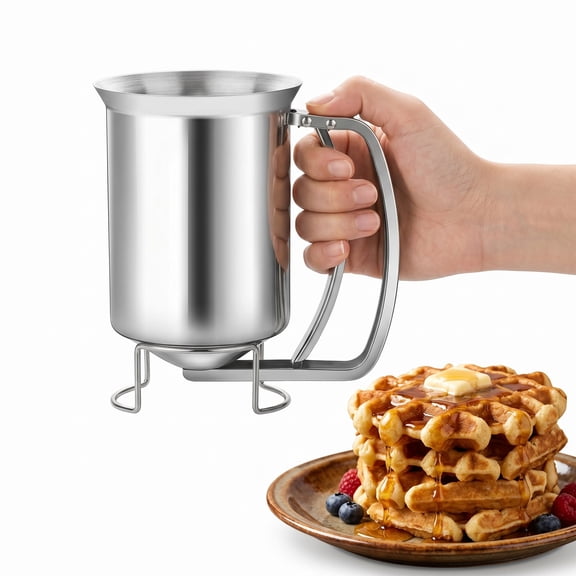 M Buder Pancake Batter Dispenser, Stainless Steel Handheld Baking Batter Funnel with Stand for Pancakes, Cupcakes, Baked Goods