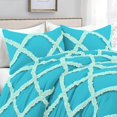 thumbnail image 2 of 1 Piece Luxury Two Tone Diamond Ruffle Pattern Comforter Super Soft, All Season 800 Thread Count, 100% Egyptian Cotton, Oversized Super King Size Turquoise Blue-Aqua Blue Color, 2 of 4