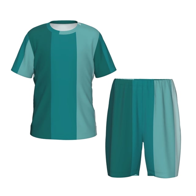 Balery Teal Color Conjunto de Pijama Infantil de Manga Corta con Estampado – Ropa de Dormir de Algodón Suave-Large