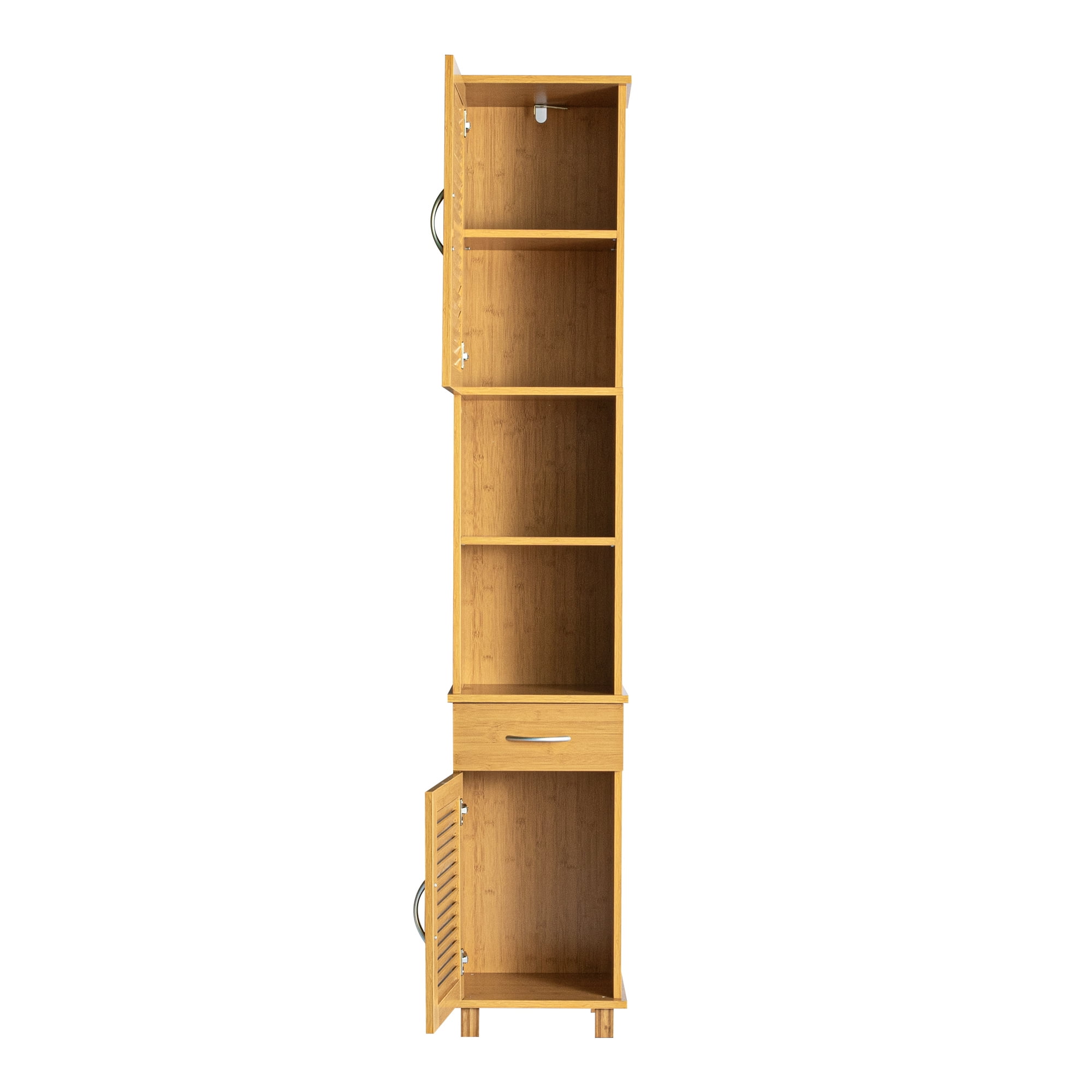 Kadyn Bathroom Slim Linen Tower Storage with 2 Shutter Doors, Floor Cabinet Cupboard Free Standing Organizer for Bathroom, Storage Cabinet with Open Shelves, Brown