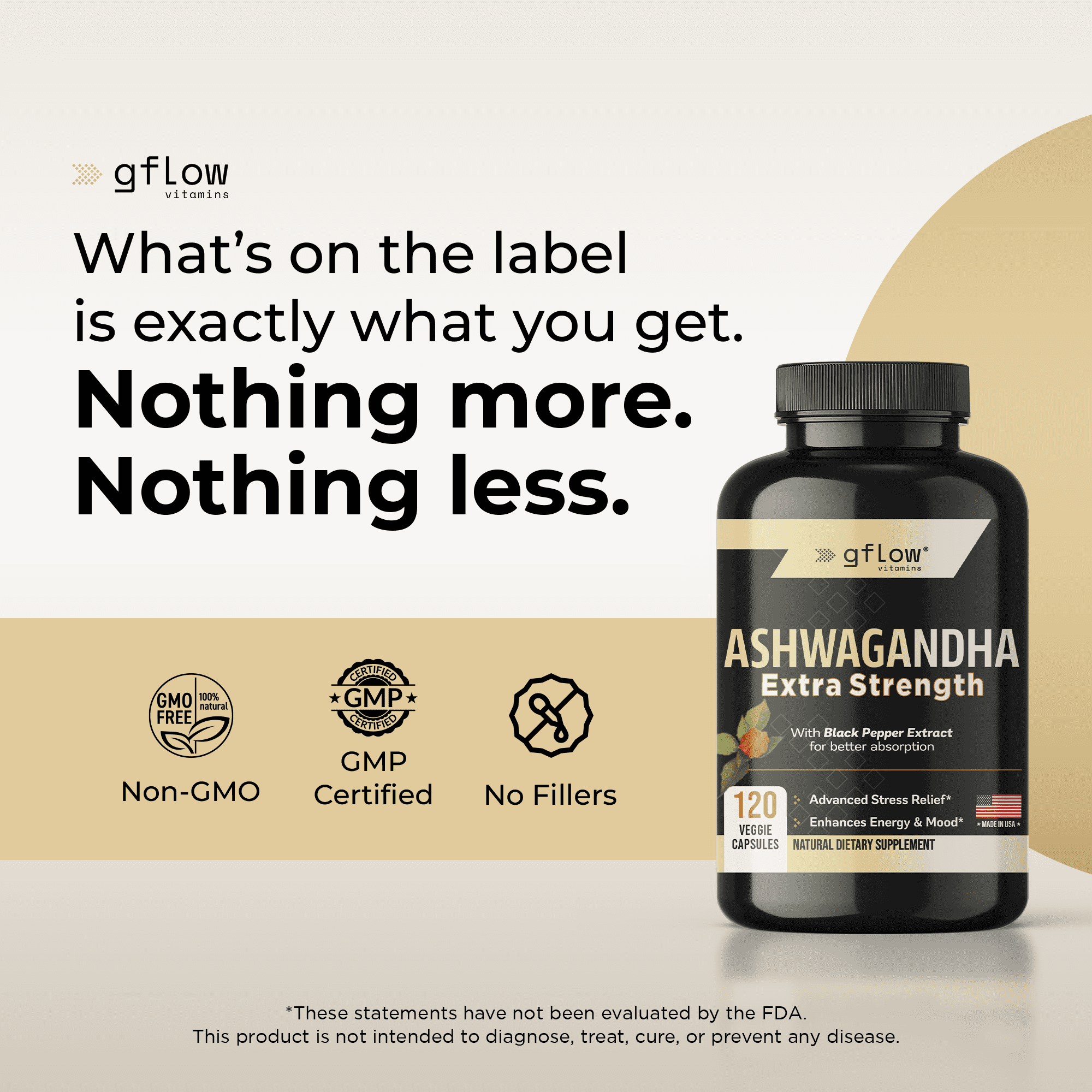Gflow Vitamins Ashwagandha Supplements - ashwagandha Powder Capsules Extra Strength 6000mg with Black Pepper | Mood Support, Focus, Energy Support | Vegan Friendly, Non-GMO, USA Made