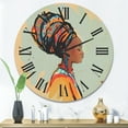 thumbnail image 2 of Designart 'Portrait of African American Woman With Turban III' Modern Wood Wall Clock, 2 of 5