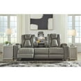 thumbnail image 2 of Ashley Furniture Faux Leather Drop Down Table Reclining Sofa, Gray, 2 of 7
