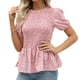 thumbnail image 1 of Camiseta de verano con estampado floral, dobladillo con volantes y mangas cortas abullonadas y fruncidas de color rosa elástico, 1 of 6