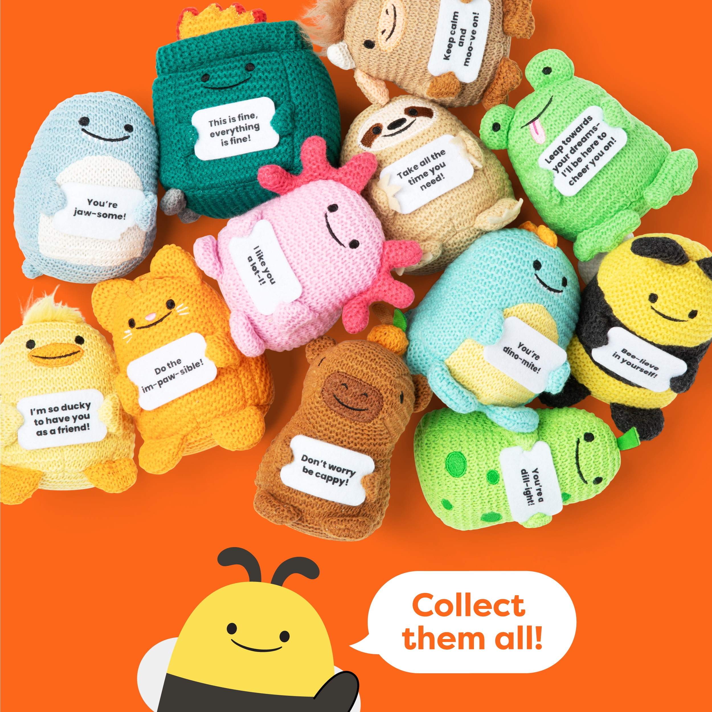 Lil Cheers Bee by What Do You Meme? Easter Gifts for Kids, Crochet Plush with Motivational Sign, Classroom & Office Desk Accessories