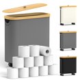 thumbnail image 1 of Portarrollos de Papel Higiénico con Rueda Almacenamiento de Papel Higiénico de Bambú con Tapa y Asa Organizador de Papel Higiénico de 23 L para Baño Cesta de Papel Higiénico Independiente para 9-12 Ro, 1 of 1