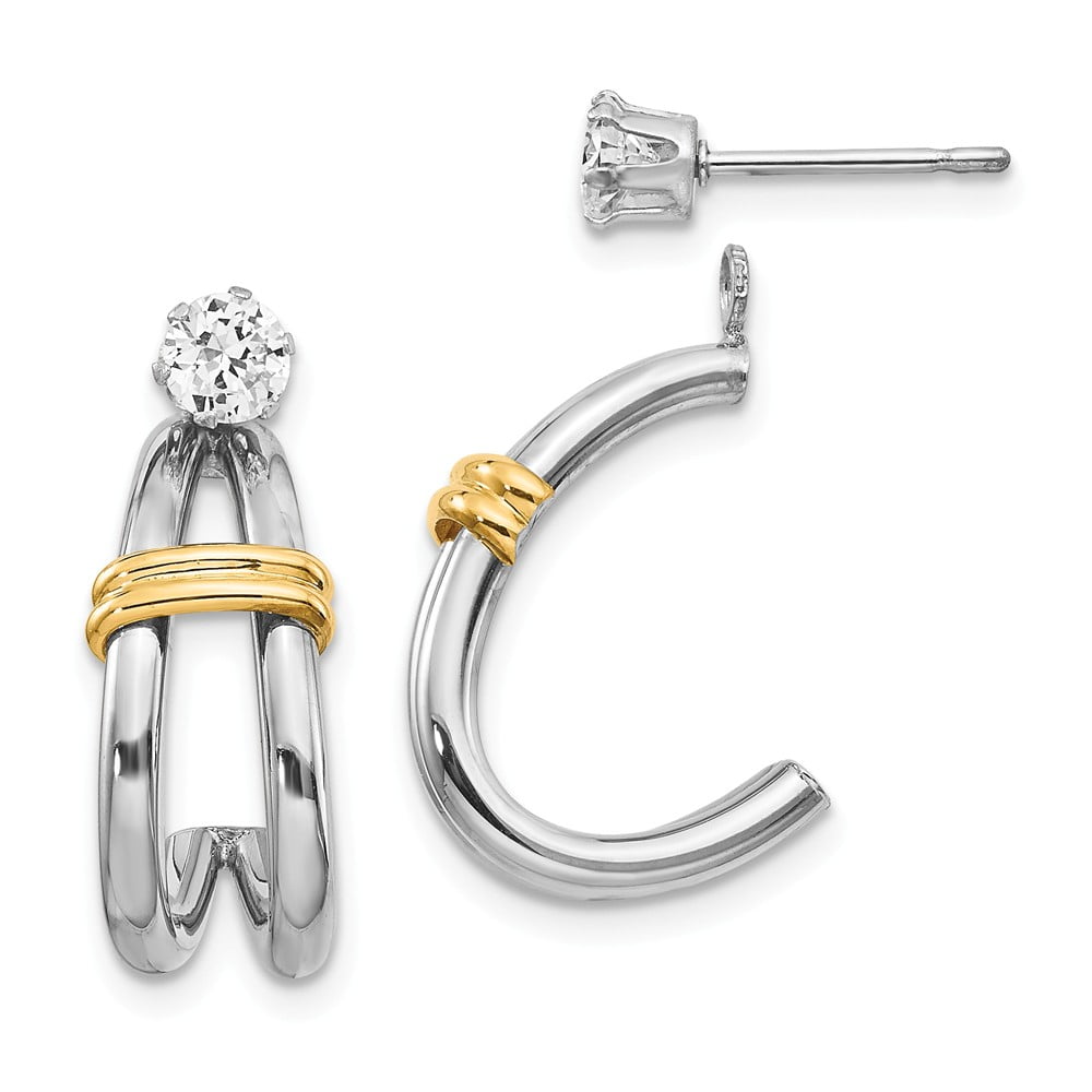 14k Two-tone Two Tone Polished w//CZ Stud Earring Jackets