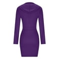 thumbnail image 4 of ShomPort Fall Tie Waist Short Dress Elegant Zipper V-Neck Long Sleeve Dress Solid Color Mini Dress, 4 of 6