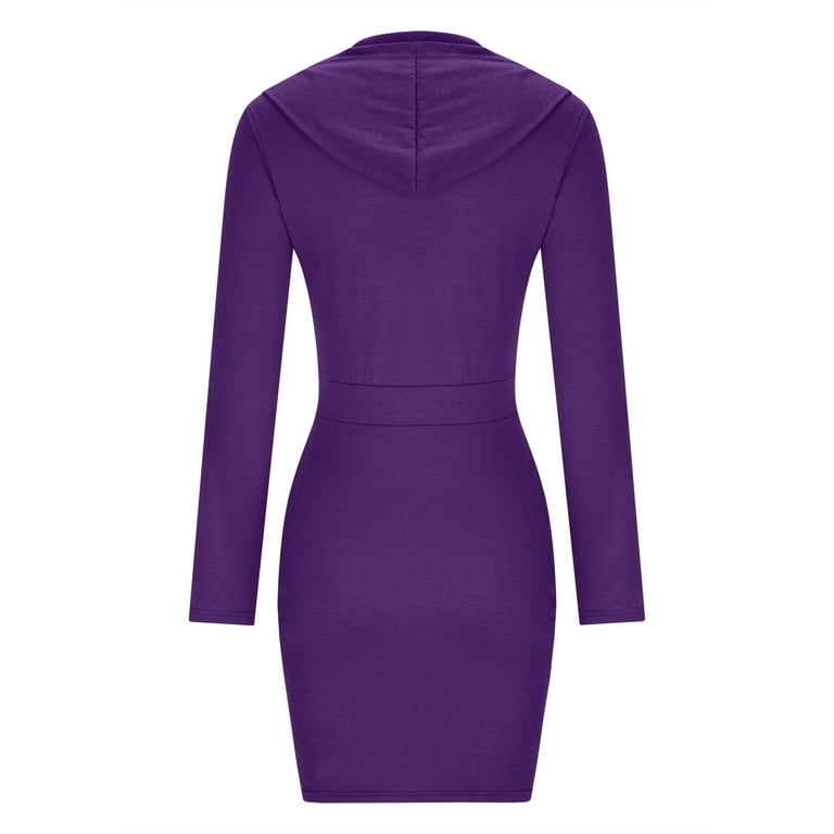 AherBiu Sports Dresses for Women Long Sleeve Half Zipper V Neck Hooded Slim  Casual Mini Dress - Walmart.com