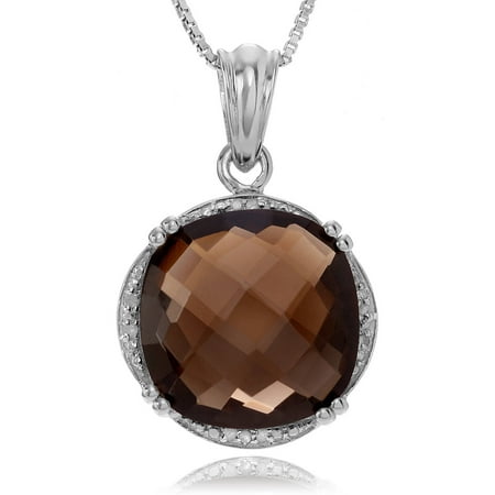 Brinley Co. Women's 1/10 Carat T.W. Diamond Accent Smoky Topaz Rhodium-Plated Sterling Silver Pendant Fashion Necklace