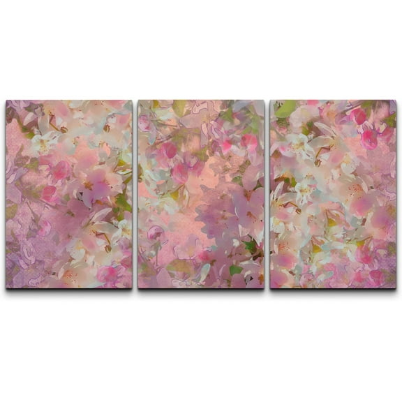 wall26 Canvas Print Wall Art Set White & Pink Watercolor Cherry Blossom Collage Nature Wilderness Illustrations Realism Rustic Scenic Colorful Landscape for Living Room, Bedroom, Office - 16&quot
