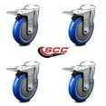 thumbnail image 2 of 5 Inch Blue Polyurethane Swivel Bolt Hole Caster Set with Total Lock Brake SCC, 2 of 2