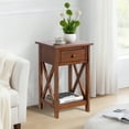 thumbnail image 3 of eHemco X-Side Rathe Nightstand End Table Side Table with Drawer and Storage Shelf, Coffee, 3 of 4