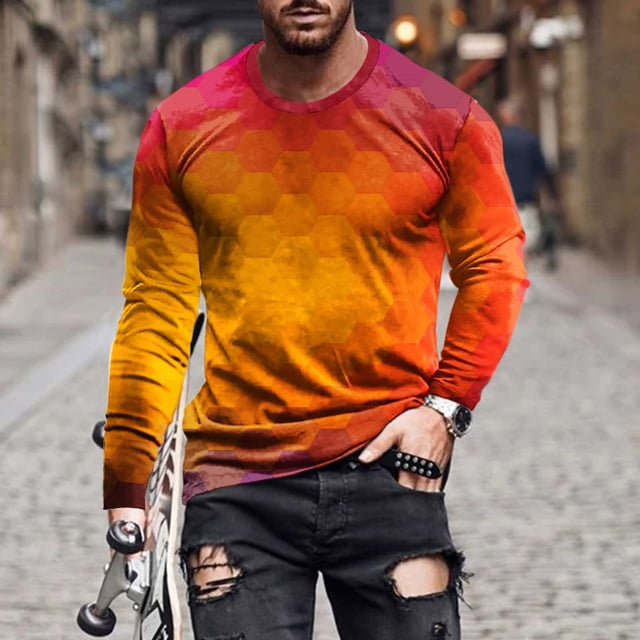 Blusas y camisas de manga larga con cuello redondo para hombre, blusas casuales de cuello redondo y manga larga, camisetas estampadas, blusas para hombre