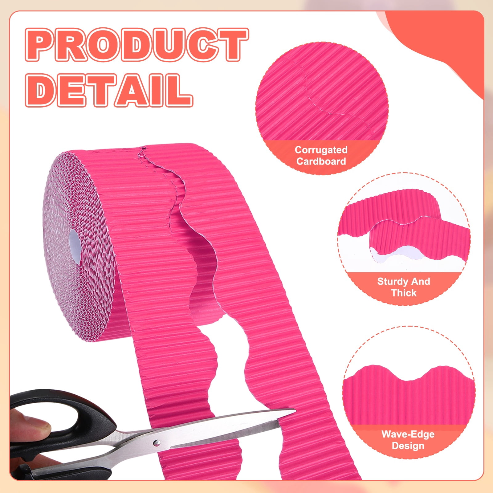 Uxcell 2 Rolls 24.6ft Bulletin Board Border, Scalloped Trim Paper Corrugated Paper Wavy Border for Bulletin Crafts Offices DIY Project Party Cork Poster, Rose Red