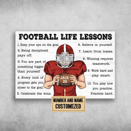 Football Poster, Football Life Lessons, Keep Your Eye On The Goal Customized Personalized NAMENUMBER 11 x 17 Inch Poster