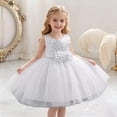 thumbnail image 2 of Little Girls 0-5Y Sleeveless A-Line Sequin Tulle Dress, Flower Decorated Princess Gown for Wedding Ceremony, Pageants & Evening Shows White 2 Years, 2 of 8