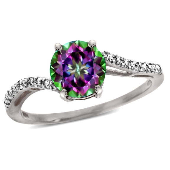 Star K � Round 7mm Rainbow Mystic Topaz Bypass solitaire engagement promise ring