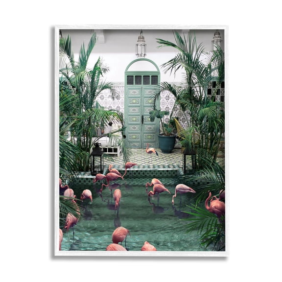 Stupell Industries Tropical Flamingo Pool Resort Graphic Art White Framed Art Print Wall Art, Design by Ziwei Li
