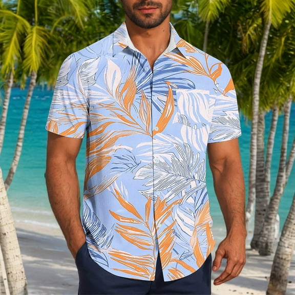Awdenio Mens Golf Shirt Short Sleeve Button Down Bowling Shirts Retro Summer Tropical Beach Casual Dress Shirt for Men