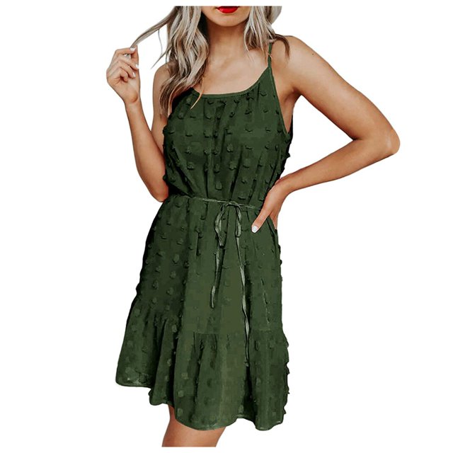 Fridja Robes d'Été Décontractées Plissées Taille Haute à Col Halter pour Femmes