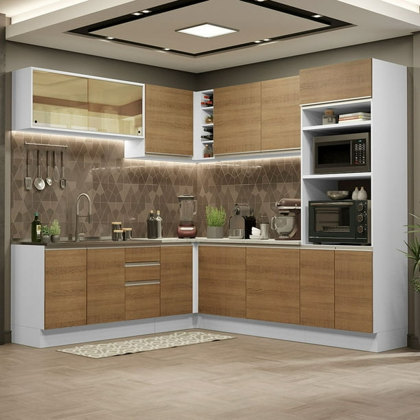 Cocina Integral de Esquina 459cm Glamy Madesa 01 Blanco/Marrón