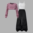thumbnail image 5 of Enyan Teen Girl Fall Clothes Tween Trendy Long Sleeve Striped Top+Cami+Bell Down Pant 3 Piece Winter Outfit Set,11-12 Years, 5 of 7