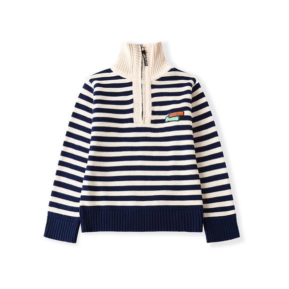 LOVZFMLL Chandails pour Garçons, Chandail Col Rond Côtelé Col Mandarin Rayé, Demi-Fermeture à Glissière Décontracté Preppy Vêtements d'Automne Chauds Hauts d'Hiver pour Garçons de 2-3 Ans