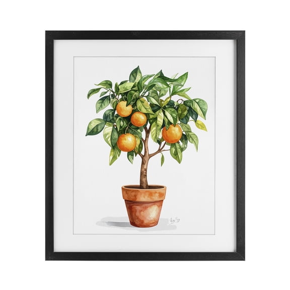 Stupell Industries Cottage Potted Orange Tree Black Framed Print Under Glass, 13 x 16, by Shelly Craig