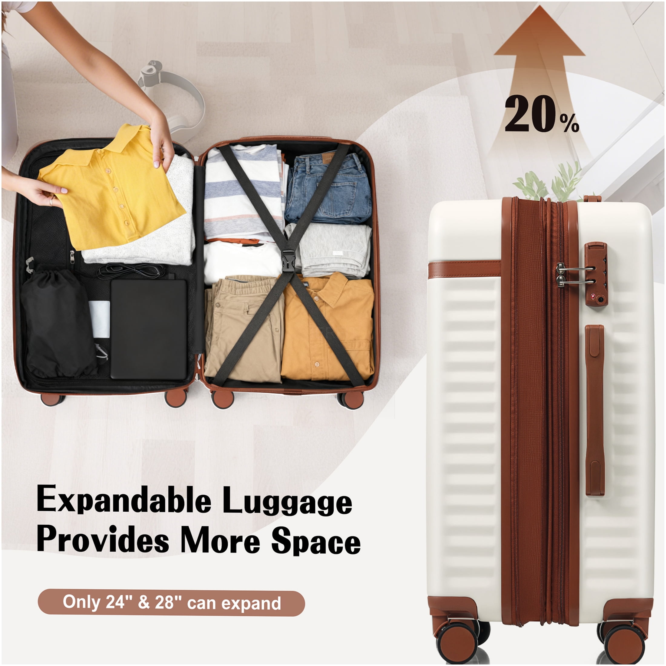 JERFIT 3-Piece Hard Shell Luggage Set with USB Port, Front-Open Carry-On, 360° Spinner Wheels & TSA Lock for Effortless Travel