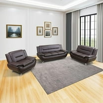 Leather Sofa Set for Living Room 3 Piece Living Room Furniture Set Modern Couch Set with 3-Seater Sofa, Loveseat and Armchair (Dark Brown)