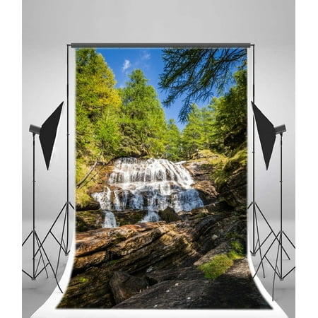 GreenDecor Polyster 5x7ft Backdrop Photography Background Wandering Mountain Waterfall Green Forest Natural Artistic Scenery for Sweet Children Baby Portrait Backdrop Photo Studio