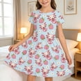 thumbnail image 2 of Girls Cute Dresses Axolotl Strawberry Print Short Sleeve Skater Dress Casual Cartoon Twirl Dress with Pockets Kids Summer Outfit for 4-14Y, 2 of 5