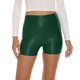 thumbnail image 3 of Pantalones cortos de mujer de cintura alta de imitación de cuero: pierna brillante informal, cintura elástica, cremallera lateral, por encima de la rodilla, poliéster/spandex, para todas las estaci, 3 of 8