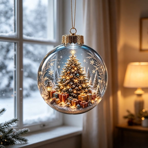 JHyouerji 3.15in Transparent Acrylic Christmas Ball Ornament Vintage Winter Scene Hanging Bauble for Xmas Tree Window Home Party Holiday Decor