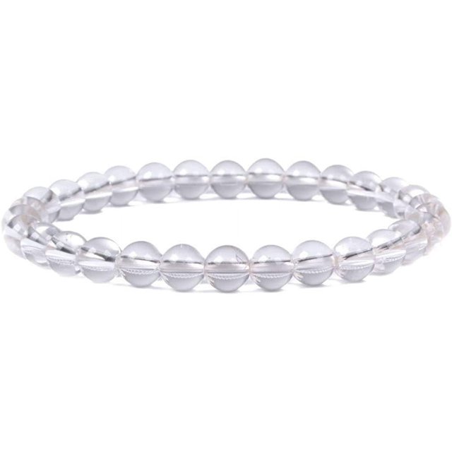 Bracelet Extensible en Perles Rondes de 6 mm en Quartz Naturel Clair, Pierre Précieuse, 6,5 Pouces