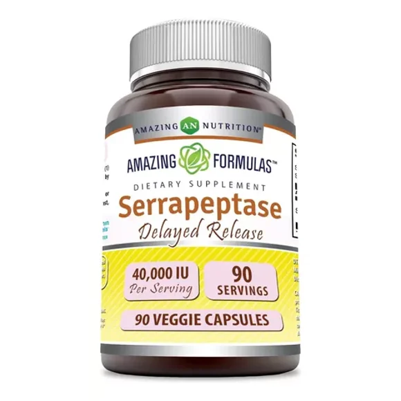 Amazing Formulas Serrapeptase Delayed Release | 40,000 IU Per Serving | 90 Servings | 90 Veggie Caspules