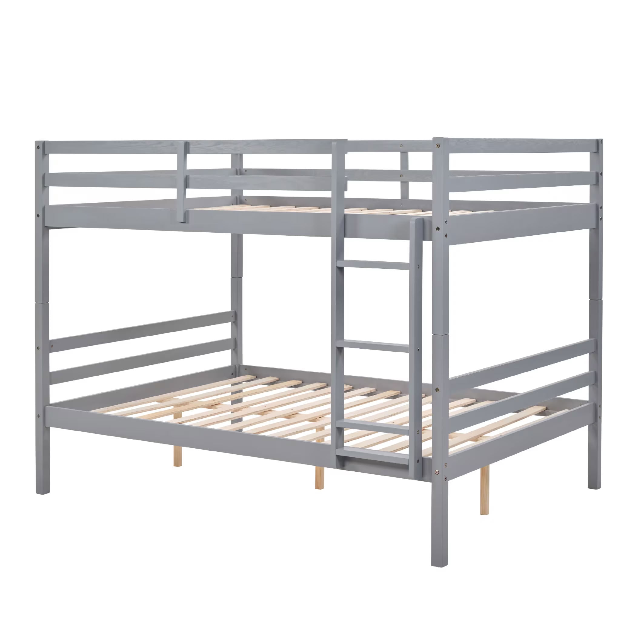 MAYEERTY Full over Full Bunk Bed with Ladder and High Guardrail, Solid Wood Bed Frame, Space-Saving for Kids Teens Dorm Rooms Guest Rooms, No Box Spring Needed