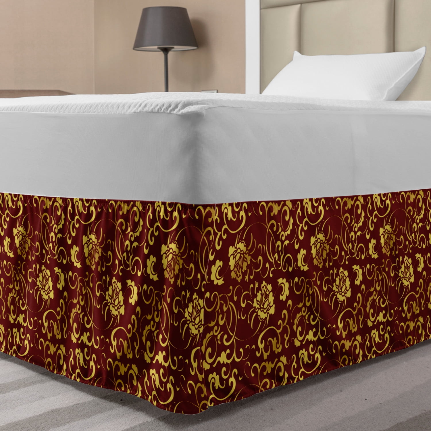 Vine Bed Skirt, Antique Oriental Pattern with Curvy Vine Flower in