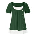 thumbnail image 3 of QLEICOM Women's Casual Short Sleeve Henley Crewneck Loose Fit Pleated Tunic Shirt Blouse Tops Fake Two Pieces Pleated Button T-Shirt Green S, US Size:4, 3 of 5