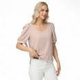 thumbnail image 2 of Women's Short Puff Sleeve Blouse with Scoop Neckline and Tie Cuff Detail for a Feminine Everyday Look - Large, Beige, 2 of 6