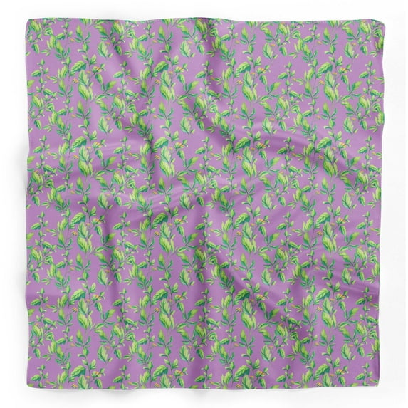 Bimba Purple Jasmine Leaves Pure Silk Printed Head Bandanas Summer Neck Wrap Scarf 40 x 40 Inches