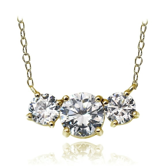 Gold Tone over Sterling Silver 2.5ct Cubic Zirconia Three Stone Necklace