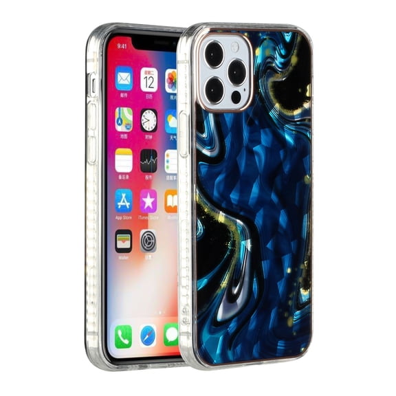 for Apple iPhone 12 /12 Pro (6.1") Colorful Holographic 3D Effect Electroplated Design Hybrid Slim TPU Armor Cover ,Xpm Phone Case [Blue Marble]
