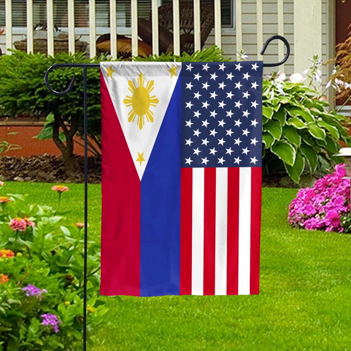 American Philippines Flag Philippine Friendship U.S.A Memorial Day Patriotic For Garden Flag, Double-Sided Decorative Outdoor Flag, Patriotic Polyester Yard Flag 12 x 18 in