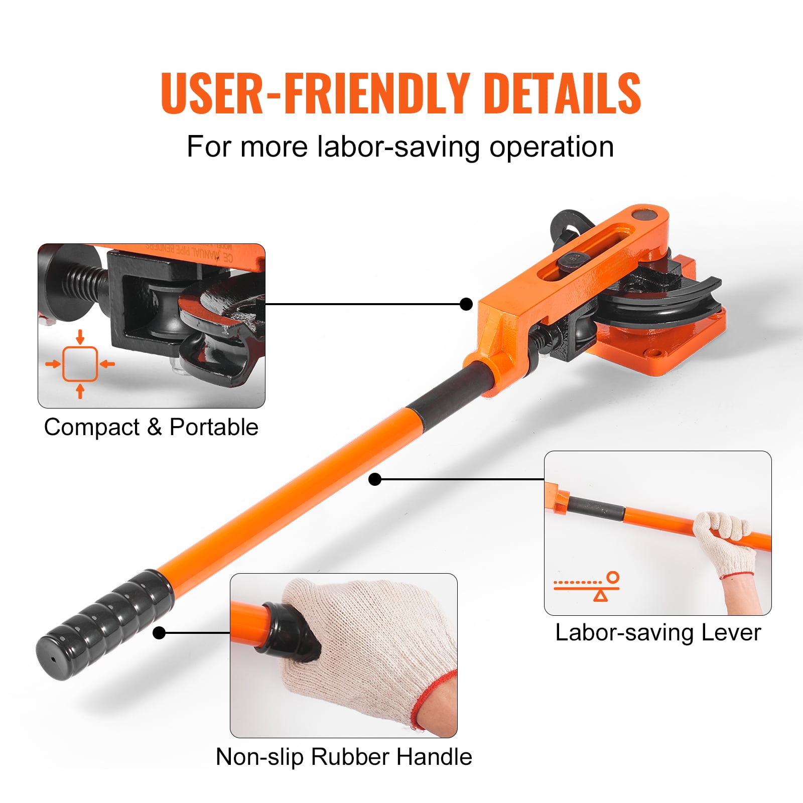 KFFKFF Pipe Tube Bender, 3/8" to 1" OD Manual Pipe Tube Bender with 7 Bending Dies, 180° Copper Aluminum Pipes Bending Tools for HVAC Air Conditioning Refrigerator Auto Repair