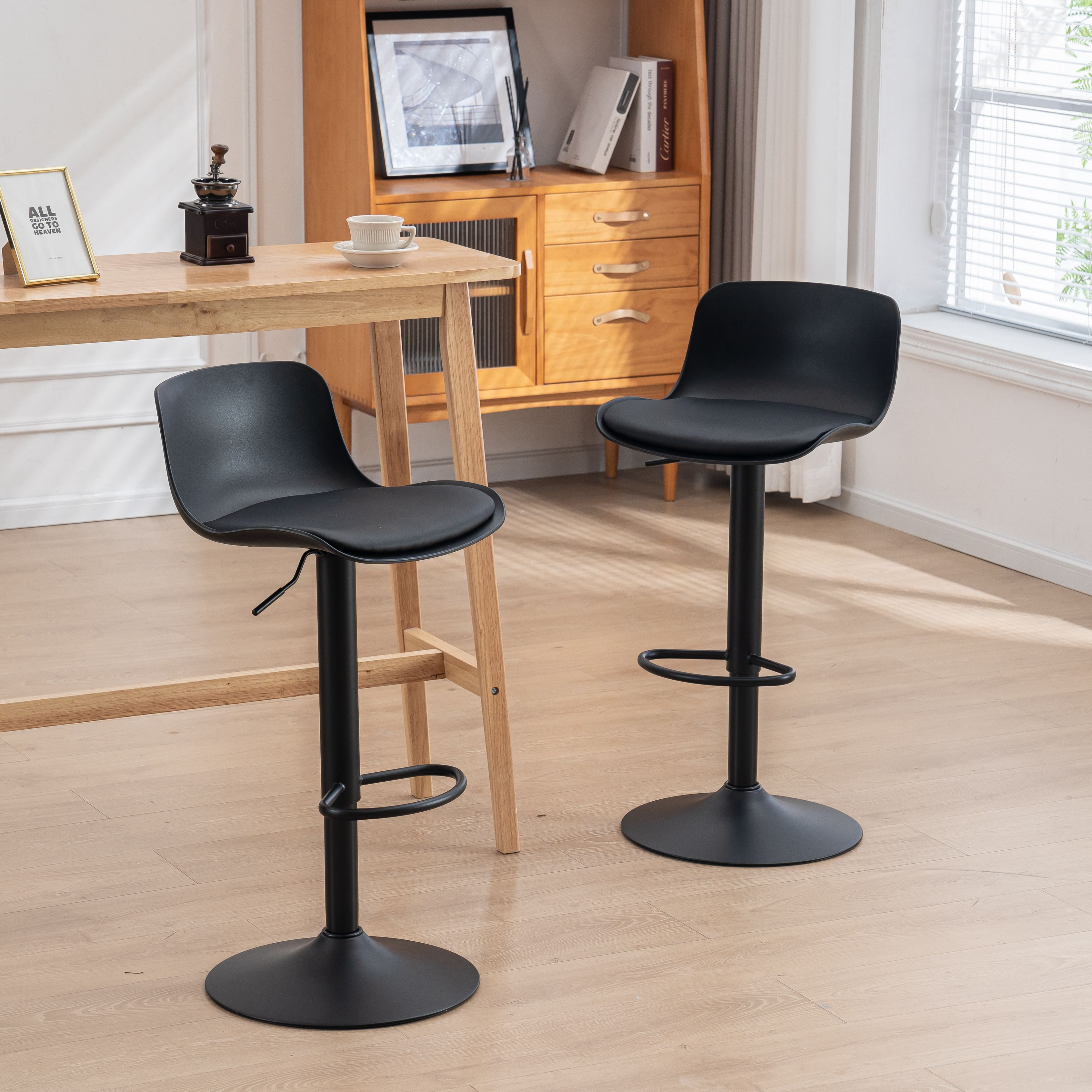 Kidol&Shellder Bar Stools Set of 2 Height Adjustable Swivel Black PU
