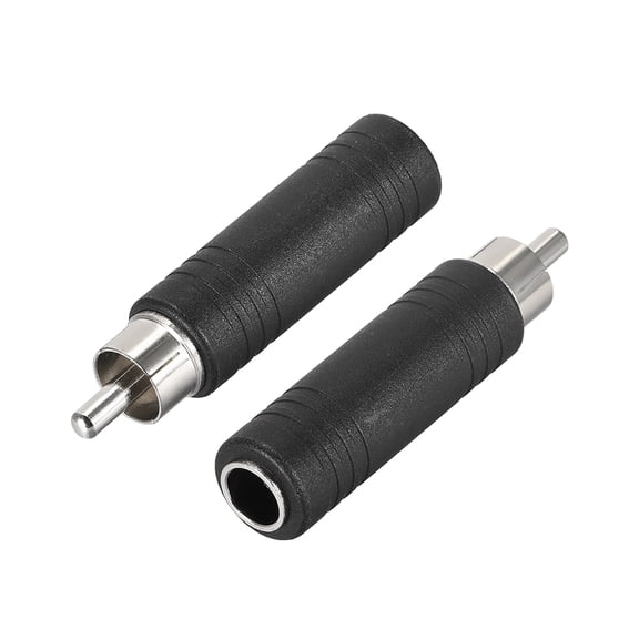 RCA Male to 6.35mm Female Connector Stereo Audio Video Adapter Converter Black 2Pcs