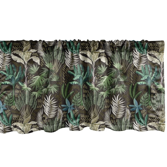 Ambesonne Tropical Window Valance, Exotic Hawaii Plants Art, 54" X 18", Seal Brown Multicolor