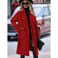 thumbnail image 5 of Women'S Wool Pea Coat Double Breasted Fleece Trench Coat Mid Long Winter Wool Blend Overcoat Dressy Outfit Red L, 5 of 9